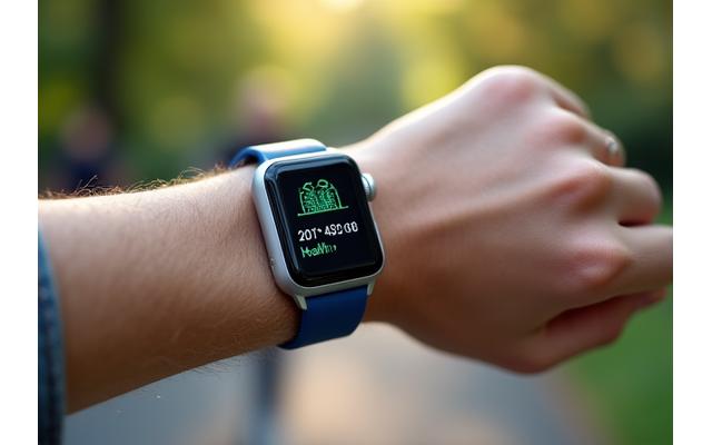 Advanced fitness wearable tracking heart rate and sleep on a mature adult's wrist