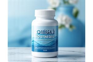 Bottle of Omega-3 fish oil supplements with essential fatty acids