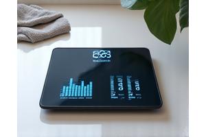 Smart scale displaying body composition metrics