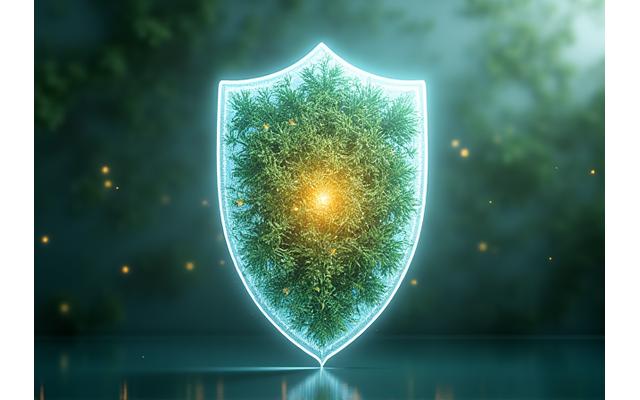 Abstract shield symbol made of healthy food elements, representing disease prevention through nutrition