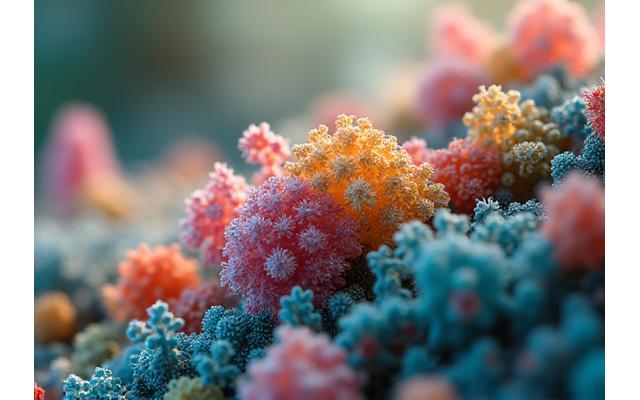 Microscopic view of diverse gut bacteria with glowing beneficial strains, symbolizing a healthy microbiome