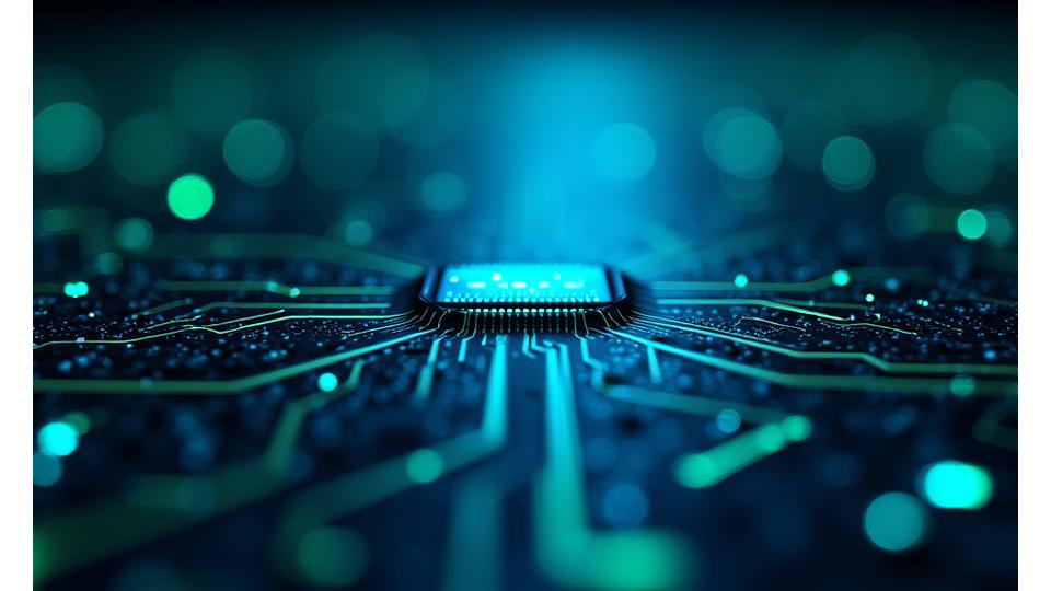 Close-up view of integrated circuits and glowing data streams, representing advanced digital security infrastructure.