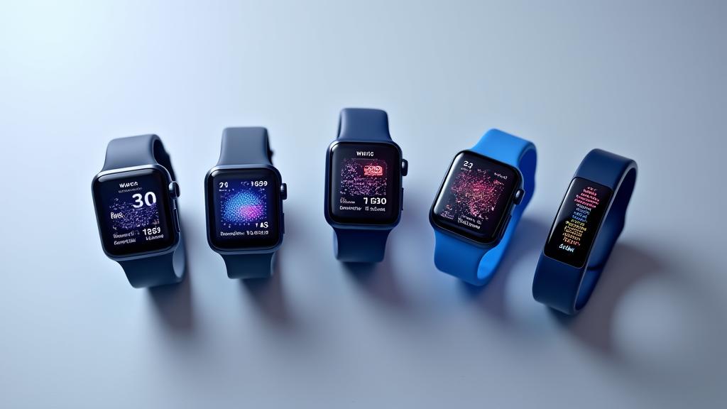 A side-by-side comparison of various modern sleep tracking wearables like Oura Ring, Apple Watch, and WHOOP band, displaying their interfaces and data readouts.